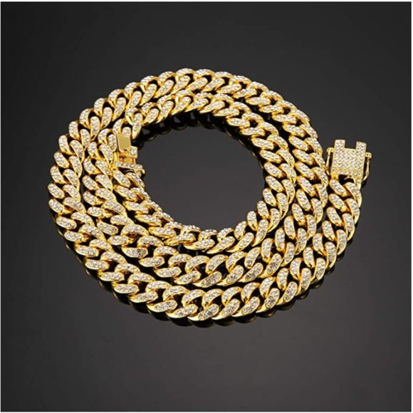 Necklace Chains 18K Gold Plated CZ Fully Iced-Out - Picture 1 of 2